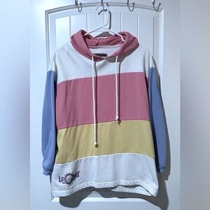 Vintage 90s LA Sport Hoodie with Pink, Yellow, and Blue Medium